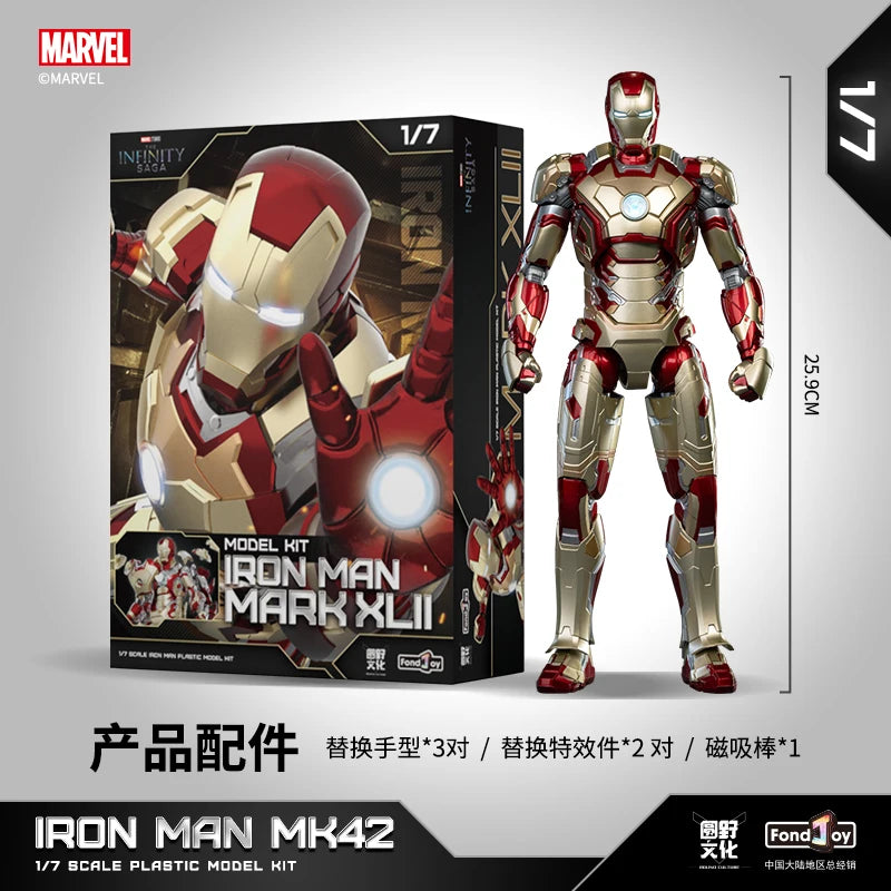 Original LED FondJoy Iron Man MK42 MK43 MK46 MK1 MK2 MK3 MK4 DIY Toys Action Figure Tony Stark Collection Anime Model Kids Gift