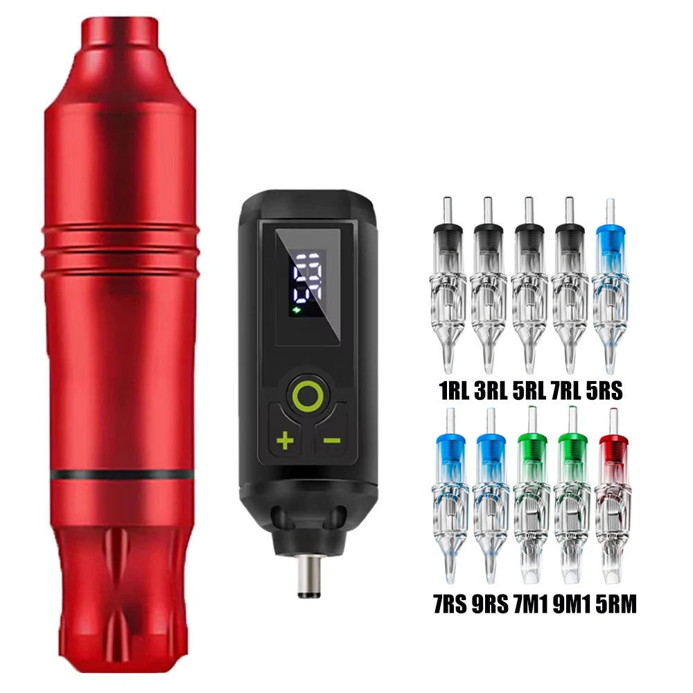Ballpoint Tattoo Pen Machine Kit Rotary Tattoo Pen Set with Wireless Tattoo Transfer Stencil Printer Power Supply Needles