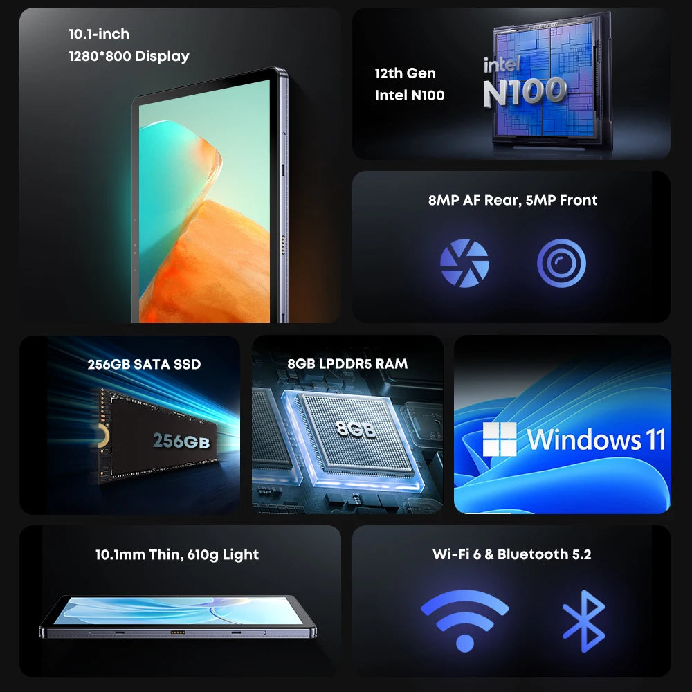 CHUWI Hi10 X1 Intel N150 2 IN 1 Windows Tablet Laptop UHD Graphics 10.1" LCD Screen 8GB DDR5 256GB SSD Tablets Windows 11 Wifi6