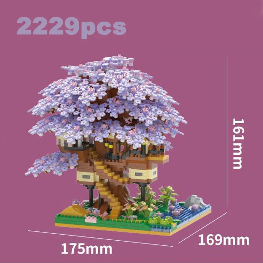 DIY Purple Romantic Cherry Blossom Flower Pink Tree House Assembly Building Blocks Classic Model Miniature Bricks Sets Kid Gifts