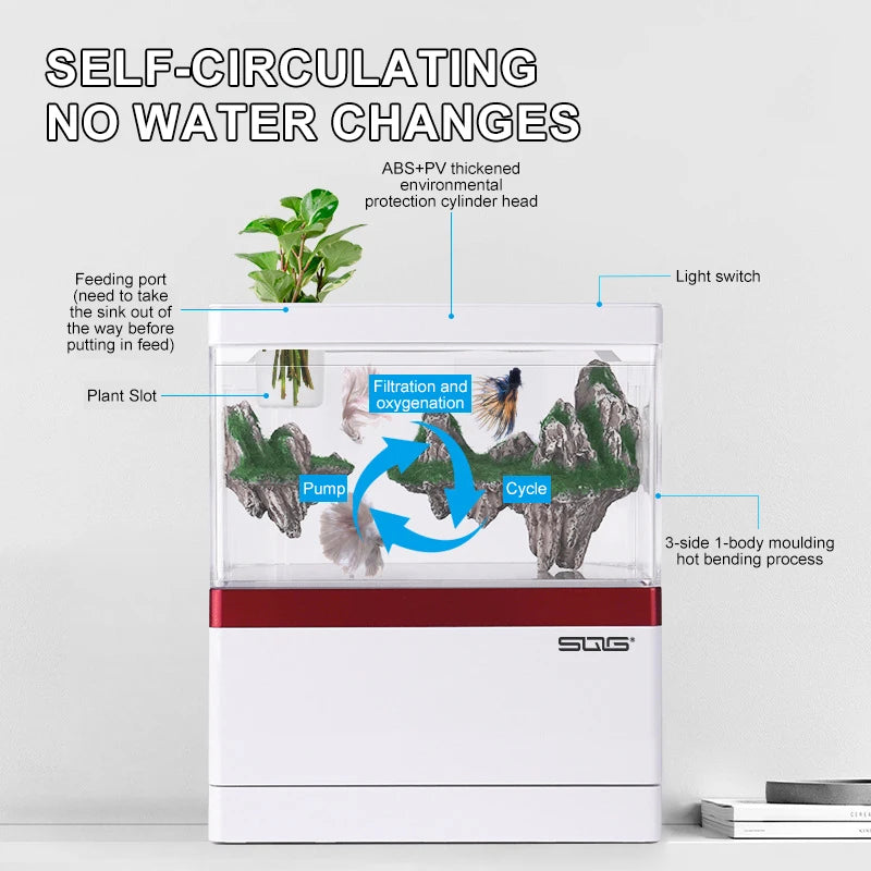 Mini Fish Tank Self-Circulating Fish Tank with Charging Filter Desktop Living Room Household Water Free Ecological Aquarium