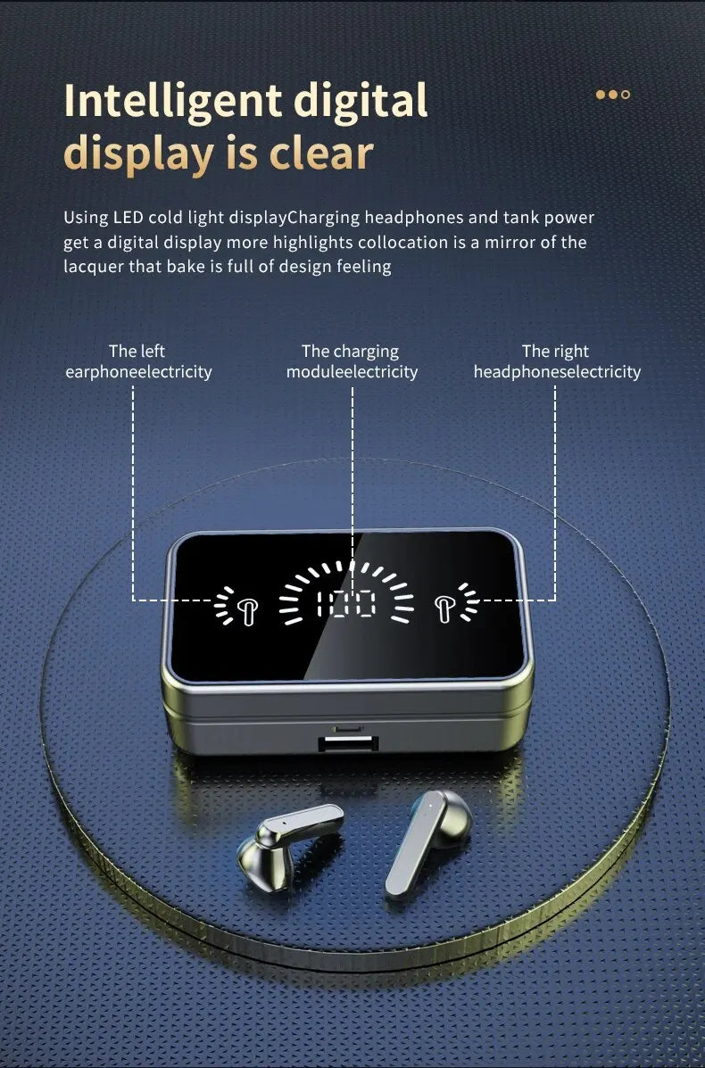 Bluetooth Earphone Headphones Mirror Wireless Stereo Headset