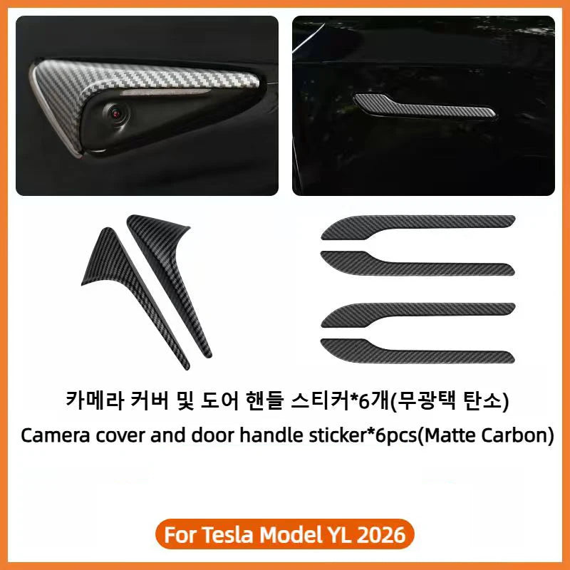 For Tesla Model YL Launch 2026 Side Camera Cover Lens Protector ABS Camera Cover Black Fiber Pattern ABS Leaf Board Accessories