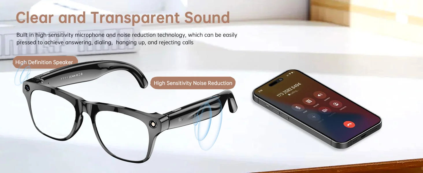 Smart Glasses With AI,Bluetooth Music Glasses With 140+ Translation,Anti-Blue Light Lenses,Camera Glasses For Travel Meeting
