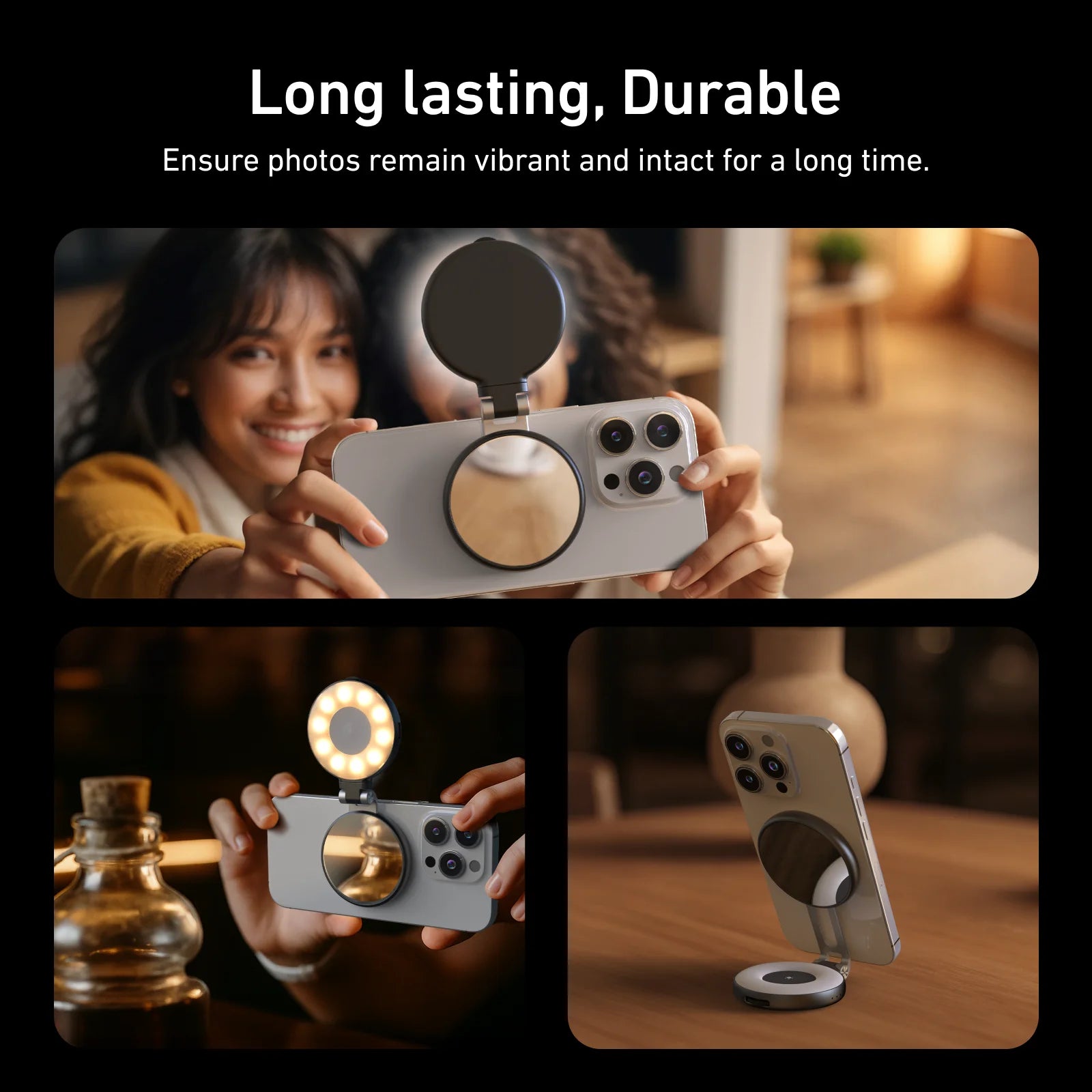 TELESIN Magnetic Fill Light Mini Selfie Light 3 Modes Adjustable Brightness with iPhone Magsafe 360° LED Selfie Ring Fill Light