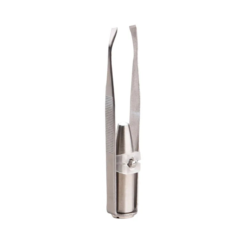Precisely shape your brows anytime with this portable stainless steel eyebrow tweezer—smart design featuring built-in LED light for flawless makeup application!