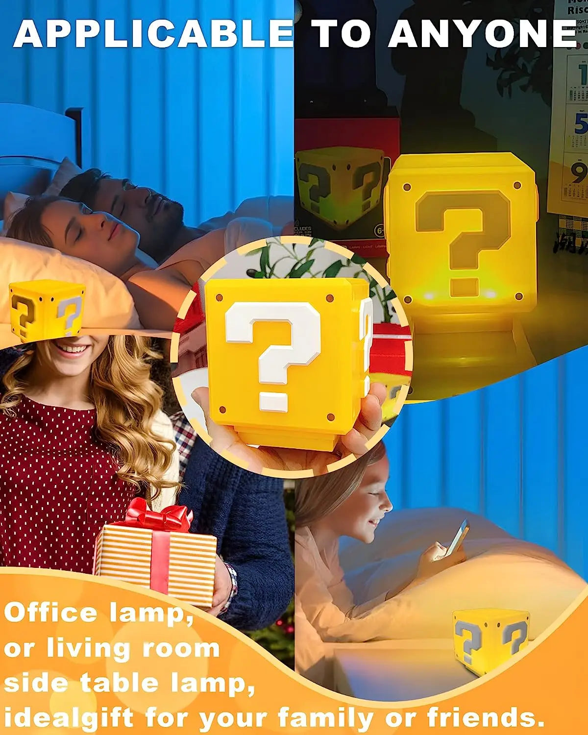 Super Bros Toys Question Block Night Light for Kids with Game Sound Effects, Bedside Lamp NightLight Decor As Gift for Christmas