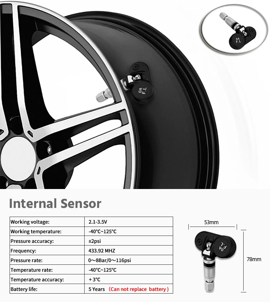 E-ACE Car TPMS Sensor 8 Bar Smart System For Car Truck With Car Electronic Clock Auto Intelligent System Solar Power LCD Display