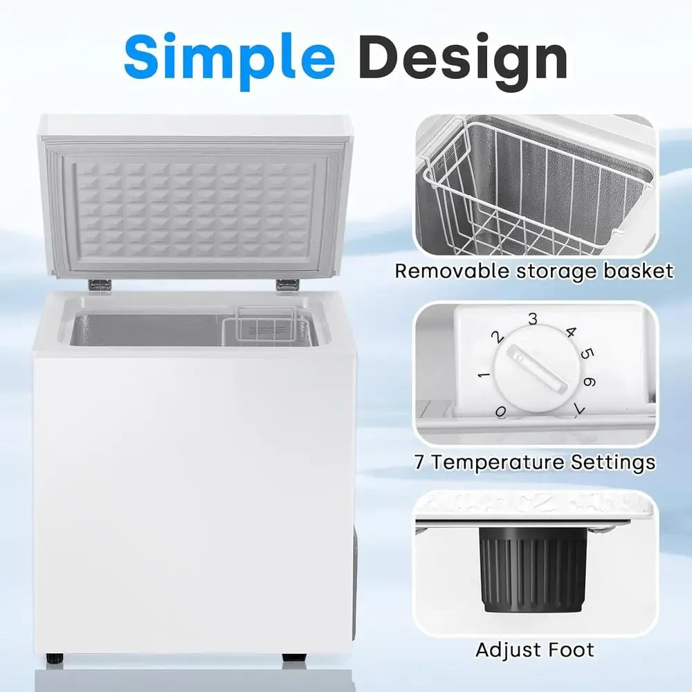 Compact 7-Tat Chest Freezer with Removable Basket, Low Noise, Suitable for Home, Dorm, Office, Apartment, White