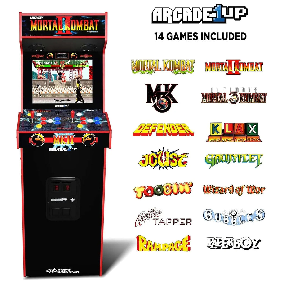 Mortal Kombat II Deluxe Arcade Machine - 14 Classic Games Cabinet with Real-Feel Joysticks & Buttons, Custom