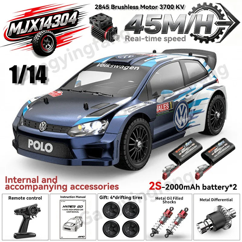 HYPER GO MJX14303 14304 1/14 Scale Brushless RC Car 2.4G Remote Control 45km/h High Speed Off-road 4WD RC Truck Hobby Toy