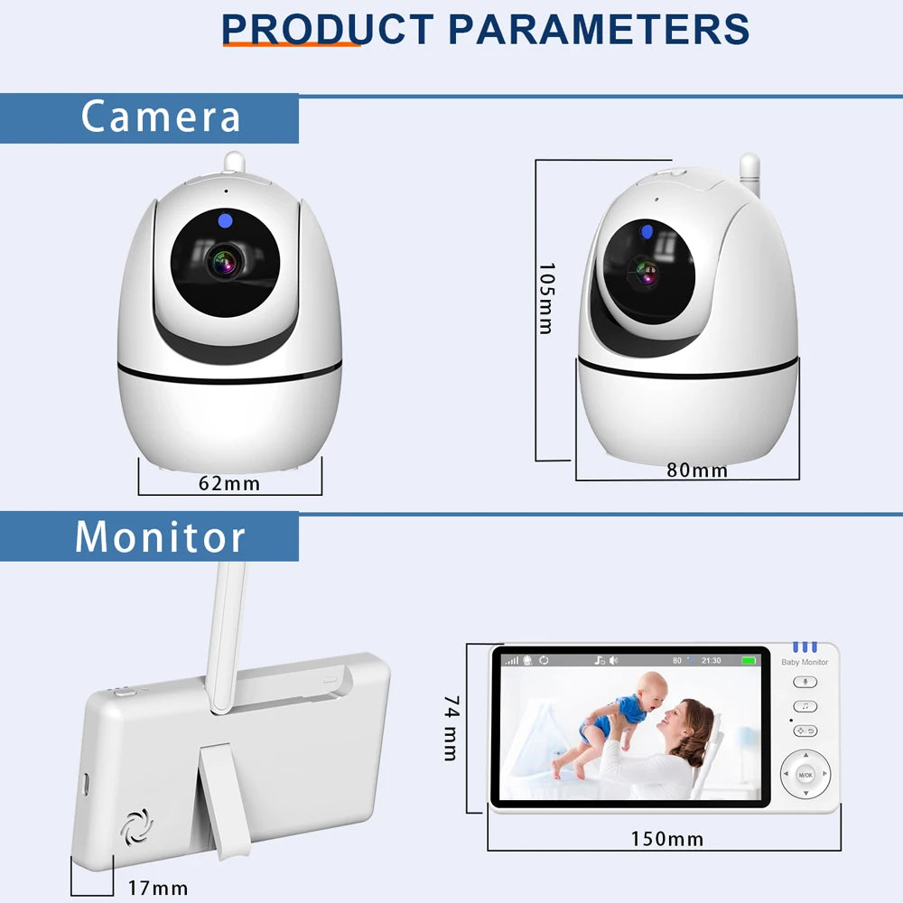Monitor your little one with ease using this 5.0-inch video baby monitor—featuring a wireless pan-tilt camera, two-way audio, night vision, wake-up, and USB charging for convenience and security!