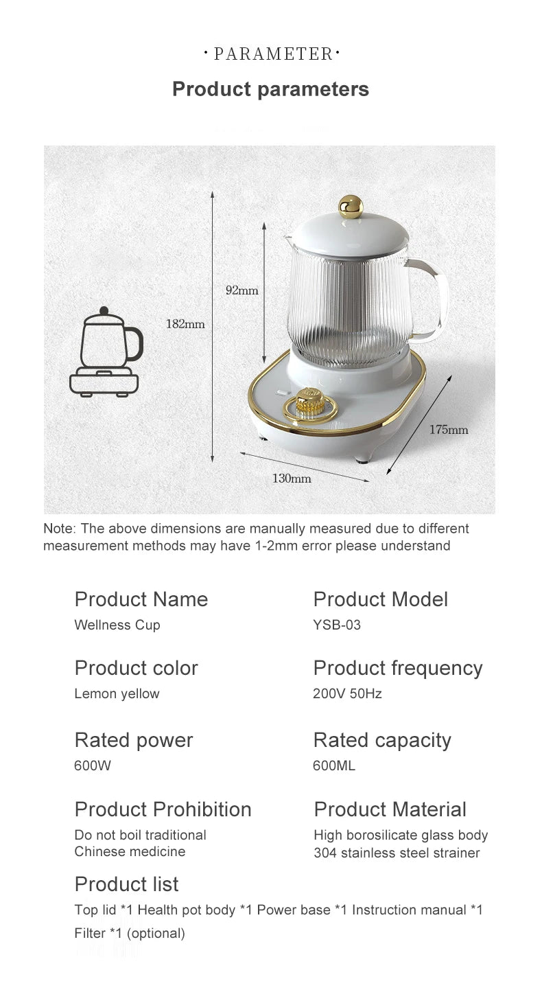 600ml Multifunctional Mini Health Pot Electric Stew Cup Tea Maker Heating Cup Fully  Bird Nest Stew Cup Home Office Gift