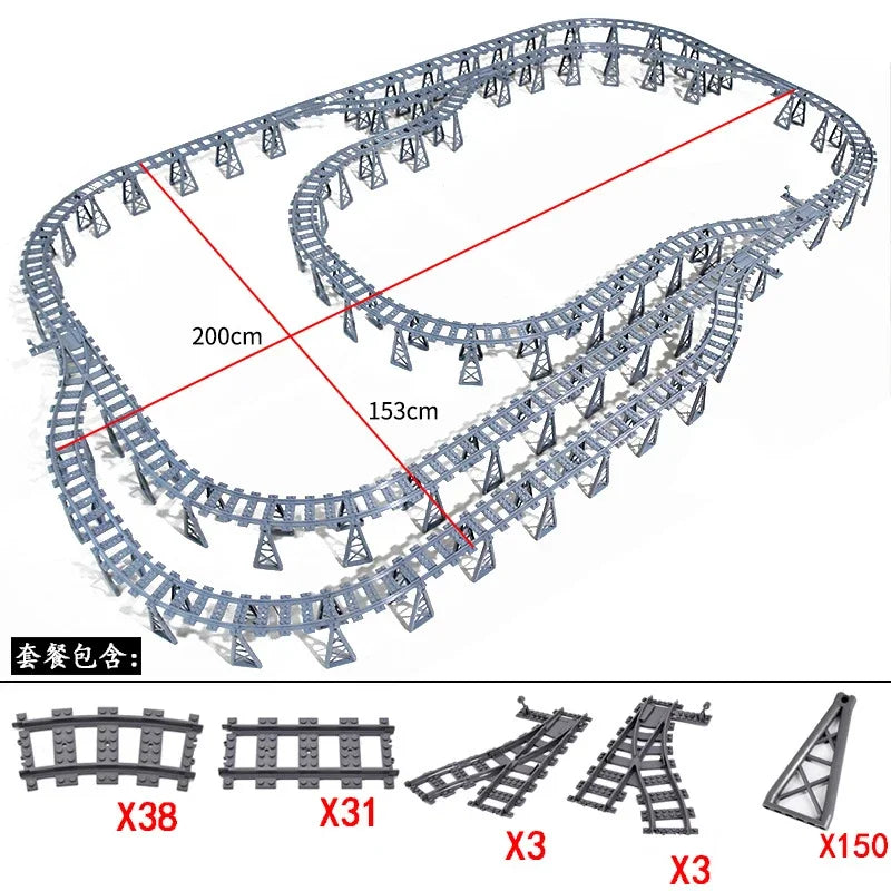 DIY Train Track Combination MOC Railroad Bridge Building Blocks Cross Track Bricks Toys Rail Car Scene Compatible With LEGO