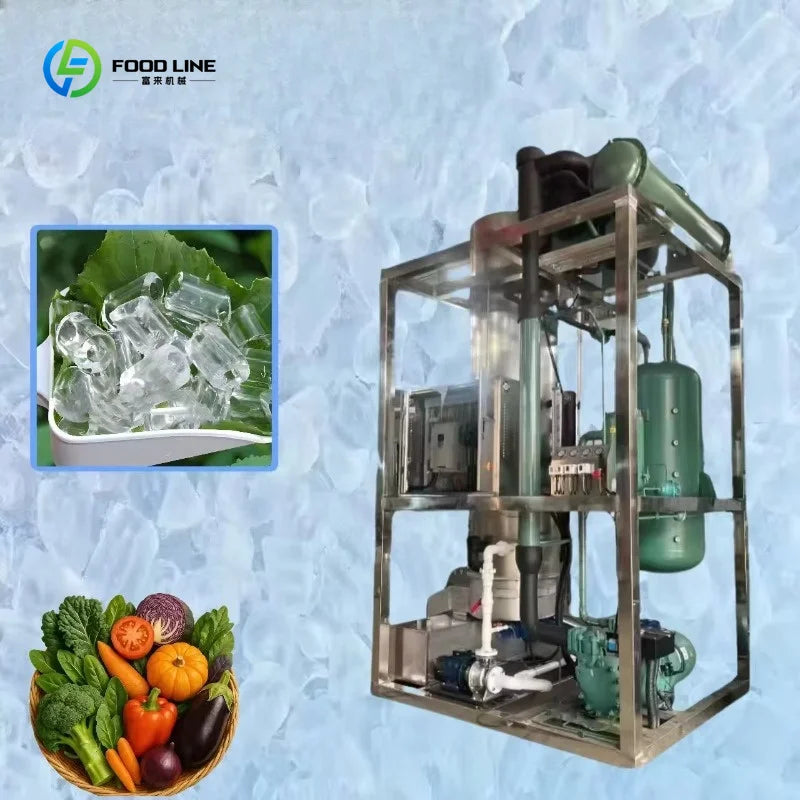 Tube Ice Machine 1Ton Commercial Ice Maker Energy Saving Compressor Stainless Steel Structure For Supermarket Customized