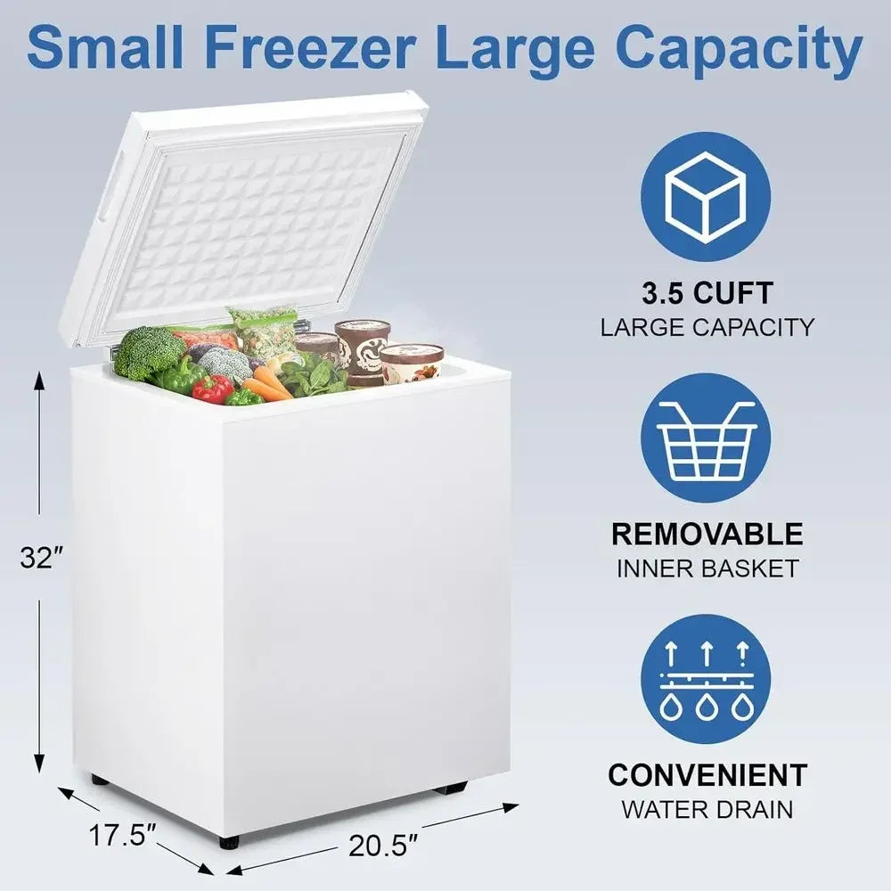 3.5 Cu. Ft. 7-Setting Chest Freezer, Portable Deep Freezer with Removable Basket, Ideal for Kitchen, Office, RV, and Restaurants