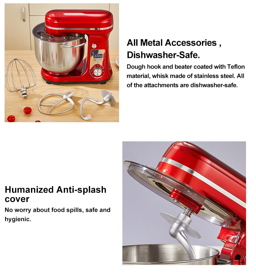 BioloMix 6L Kitchen Food Stand Mixer 1200W DC Quiet Motor Stainless Steel Bowl 6-speed Cream Egg Whisk Whip Dough Kneader