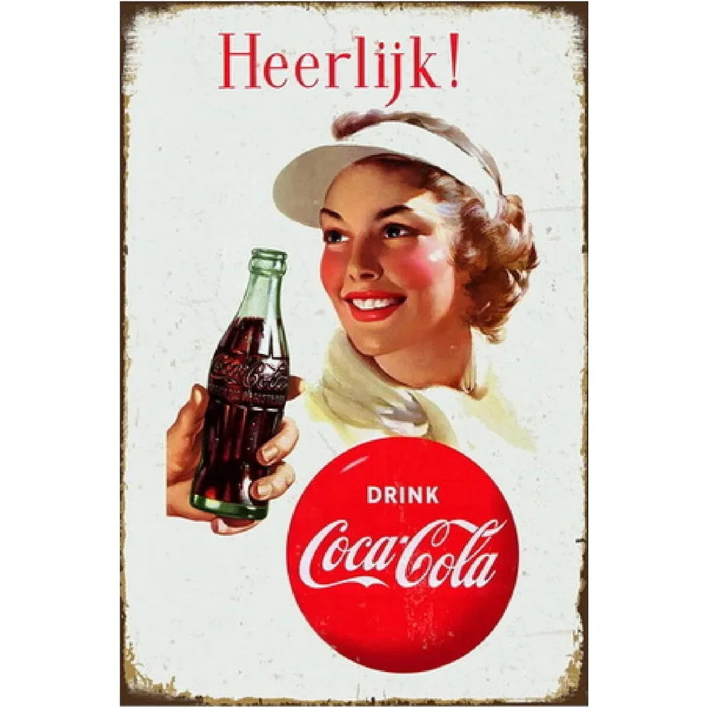 Retro "Vintage Soda & Pin-Up" Tin Sign,Old-School Advertising Wall Art,Decor for Man Cave,Bistro & Kitchen, Gift for Retro Fans.