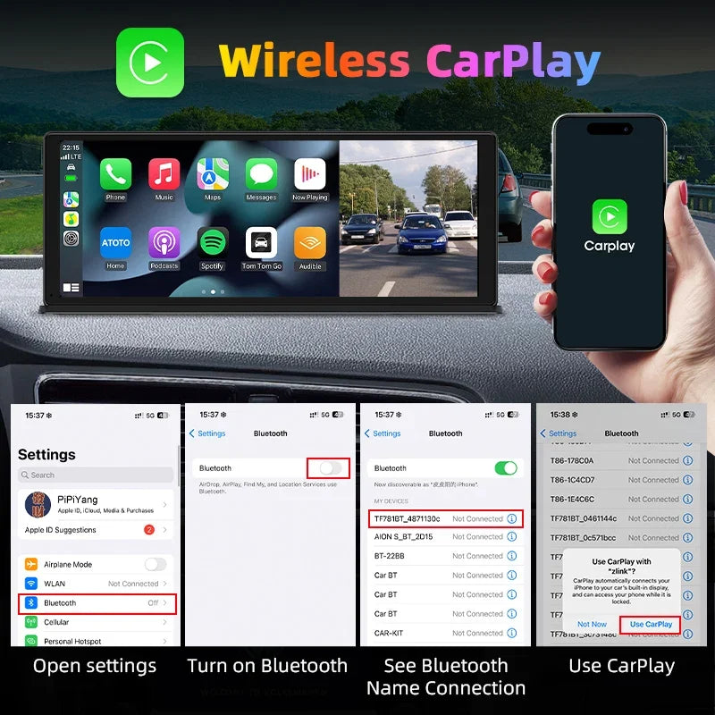 Develuck 11.3" Car Stereo Wireless Carplay Android auto Video with Rear Camera GPS Navigation Car Audio Receivers Dual Bluetooth