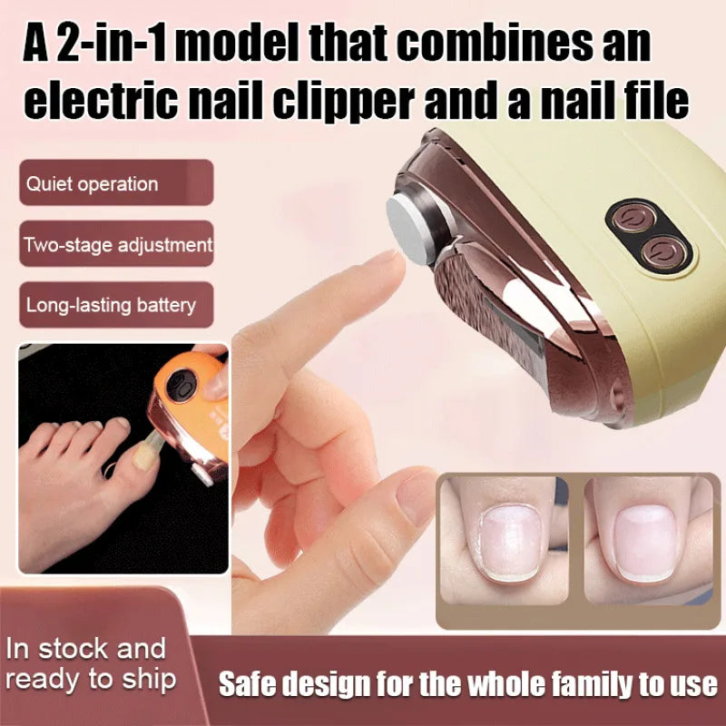 2 in 1 Electric Nail Clipper & Grinder 2 Speed Anti-pinch with LED Light for Baby Adults Seniors Home Manicure Tool
