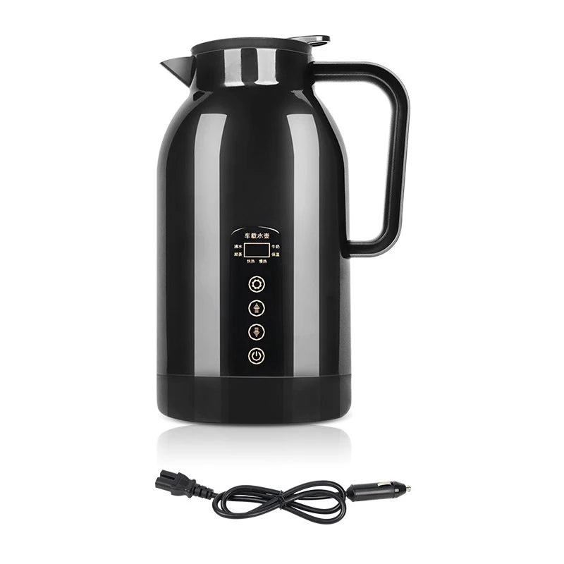 Portable Car Hot Kettle 1200ML Water Heater Travel Auto 12V/24V for Tea Coffee 304 Stainless Steel Large Capacity for Vehicle
