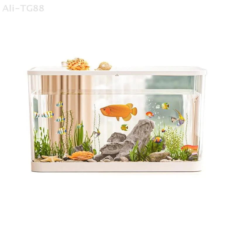 Durable Mini Fish Tank with Transparent Design, Lid Included, Ideal for Desktop & Home Lazy Tanks for Turtles