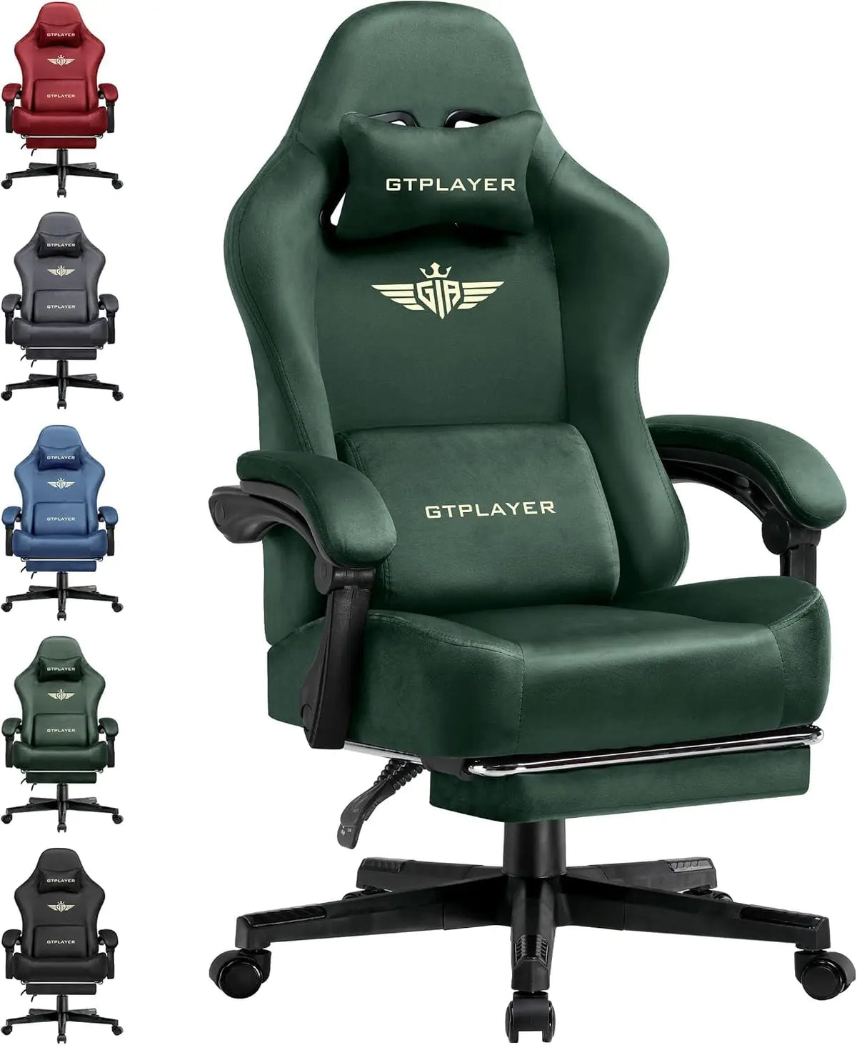 GTPLAYER Gaming Chair Fabric with Pocket Spring Cushion, Big and Tall Gamings Chairs 350LBS High Back Computer Chair with Footrest for Adults Lumbar Support Swivel Game Chair for Office Light Black