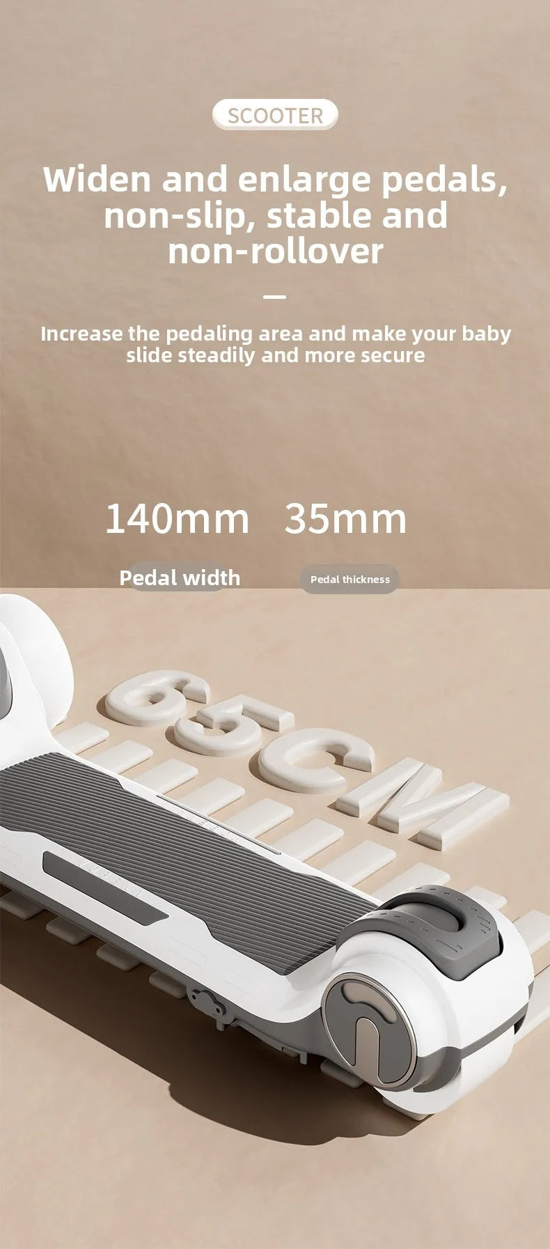 Rechargeable electric scooter for children, foldable and fun with widened design.