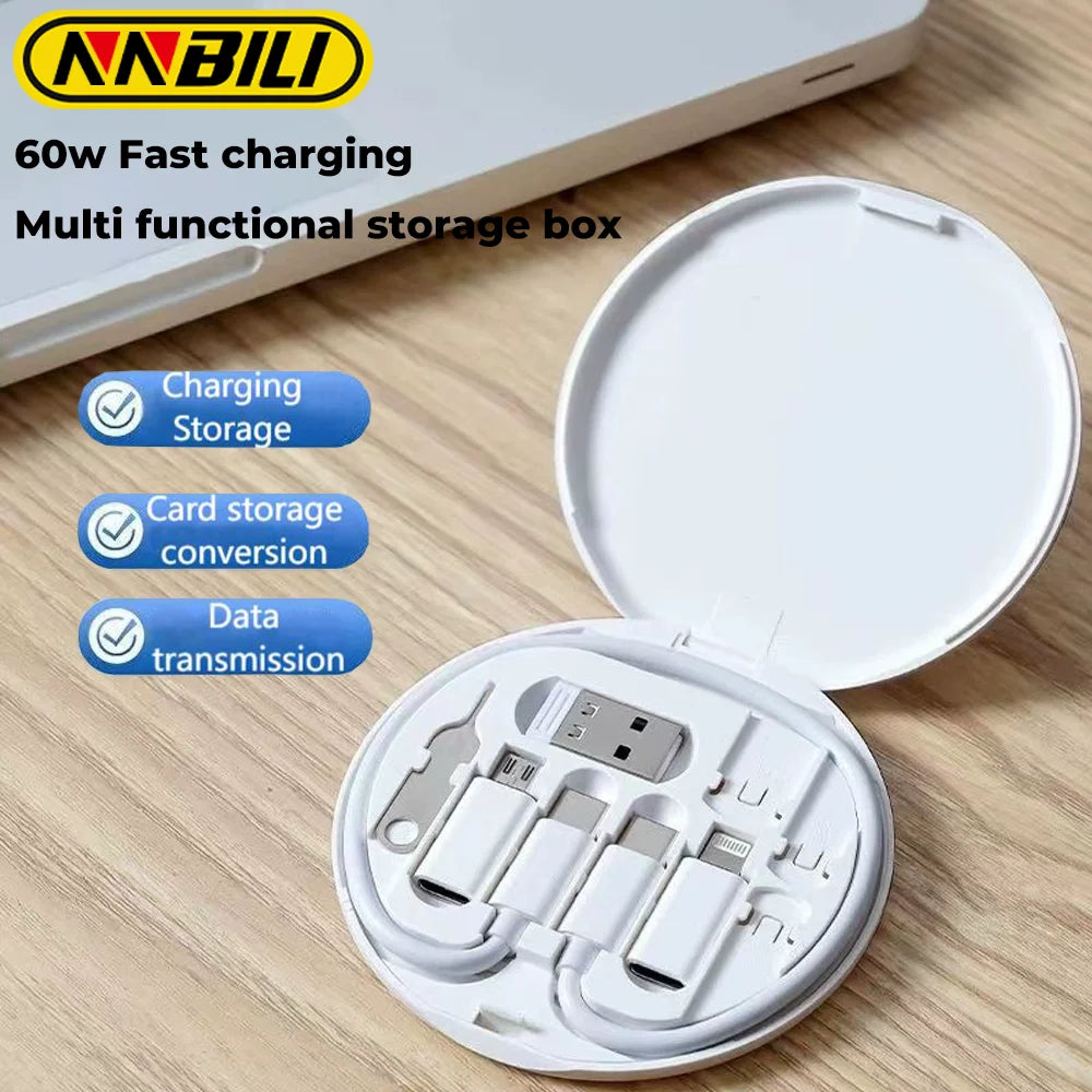 NNBILI Multifunctional USB Data Cable Set Storage Box with Multi USB Charging Adapter Cable Kit Usb To Type C Usb Adapter