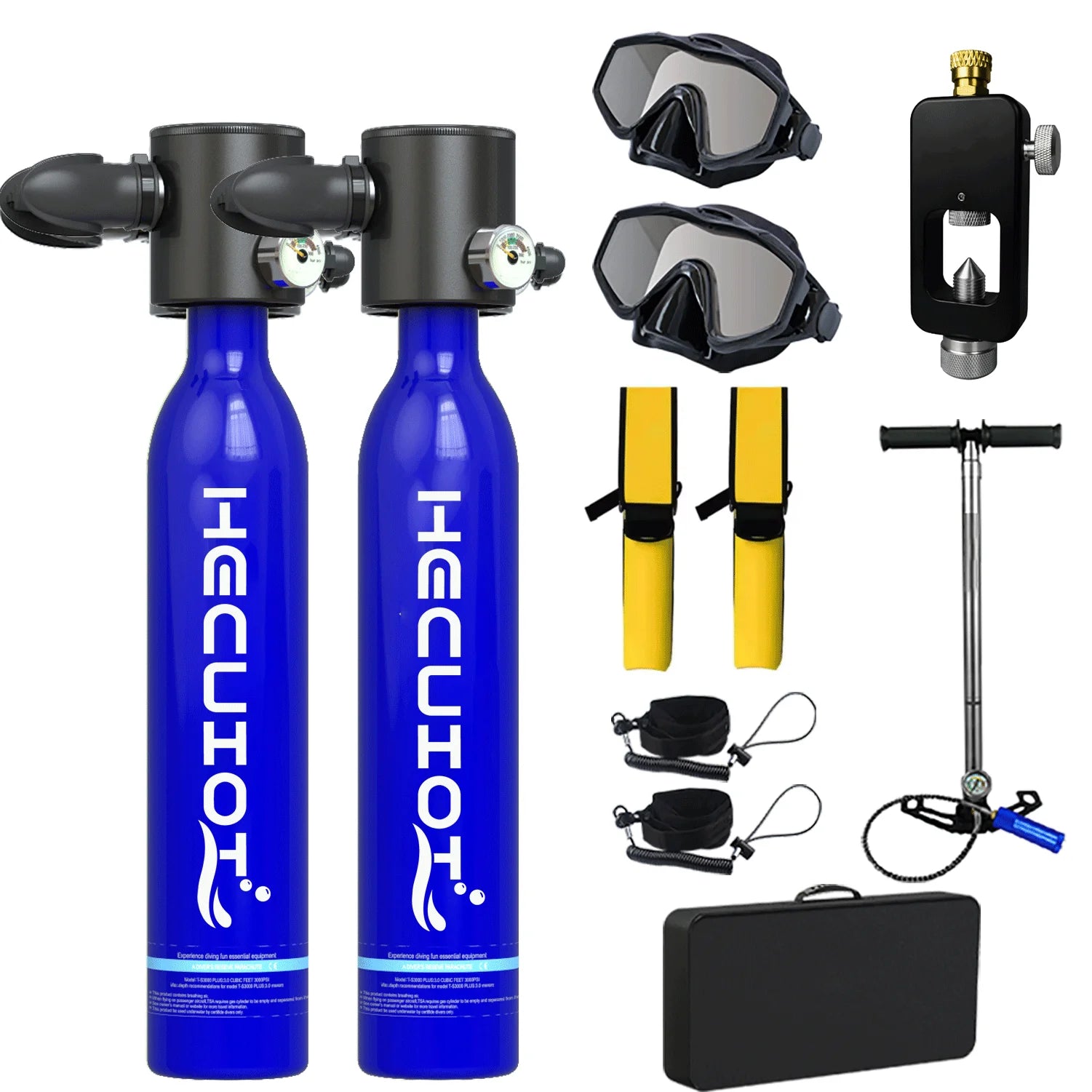 HECUIOI Mini Scuba Tank Diving Equipment 0.5L Outdoor Oxygen Scuba Diving Tank 5-10 Minutes Cylinder Snorkeling Set Hand Pump