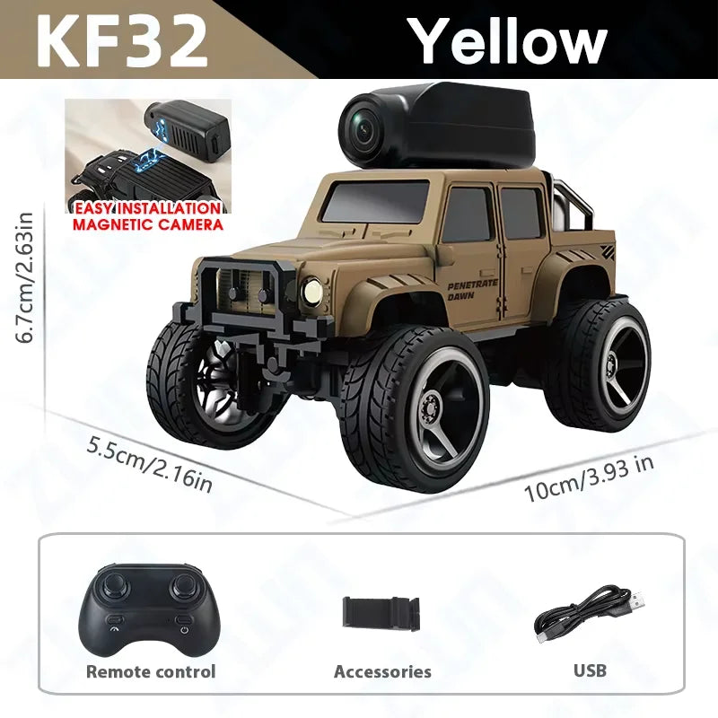 KF32 1:64 RC Mini Climbing Alloy Video Car With LED Light  and HD Camera Radio Remote Control Vehicle Toy for Kids Best Gift