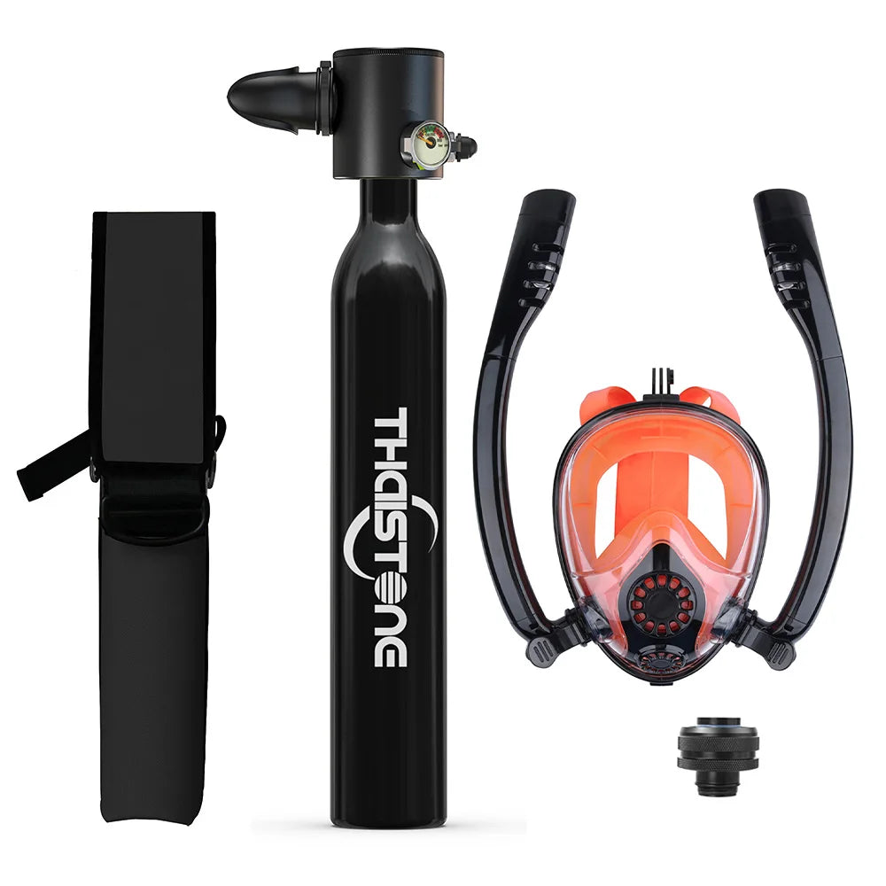 THAISTONE Diving Tank with Snorkel Mask 0.5L Mini Scuba Portable Lungs Oxygen Cylinder Full Face Diving Mask 5-10 Mins