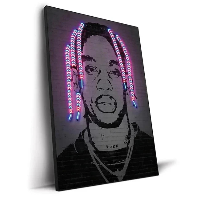 Abstract Neon Rapper Star Posters 2Pac Hip Hop Singers Wall Art Pictures Graffiti Canvas Painting Home Room Bar Decor NO LED