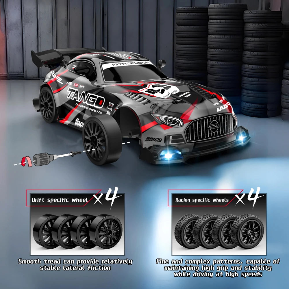 2.4G Wireless 4WD Drift RC Car 1:24 Scale With Cool Lights Stepless Speed Kids Remote Control Vehicle Christmas Birthday Gift