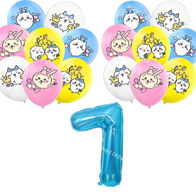 Chiikawa kawaii Happy Birthday Party Decorations Cute plate Banner Cake Topper Flag Balloons Disposable tableware Decorations