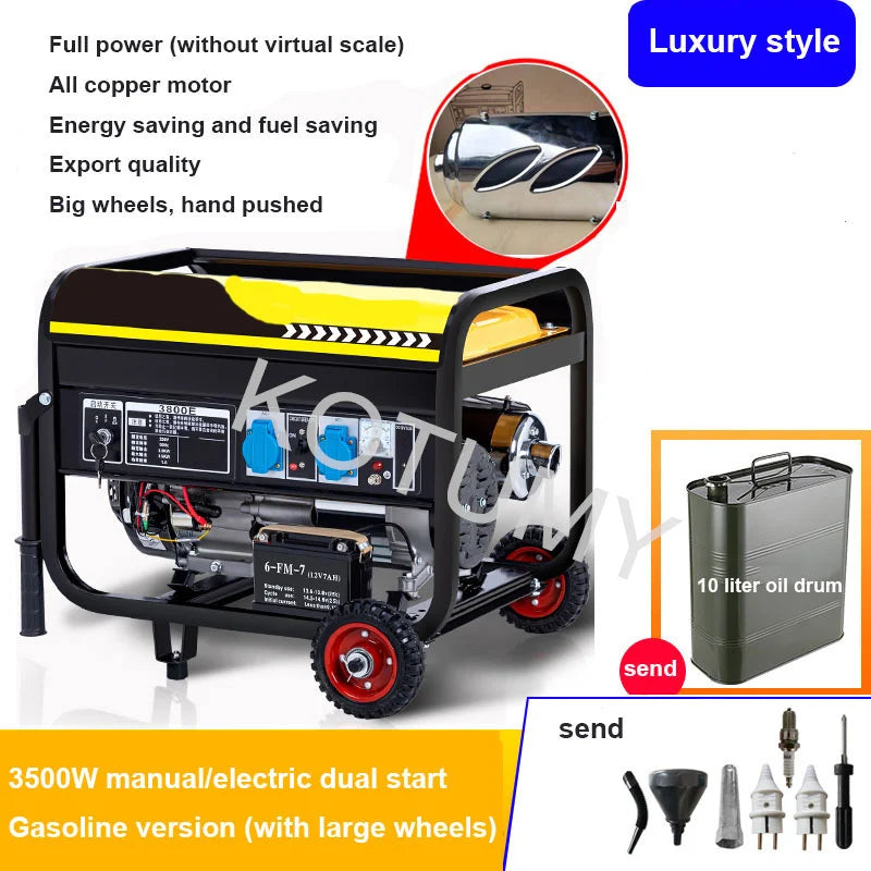 Reliable and powerful, this high-power household gasoline generator is perfect for flood control and disaster relief—featuring both manual and electric start with 220V output for essential backup power!