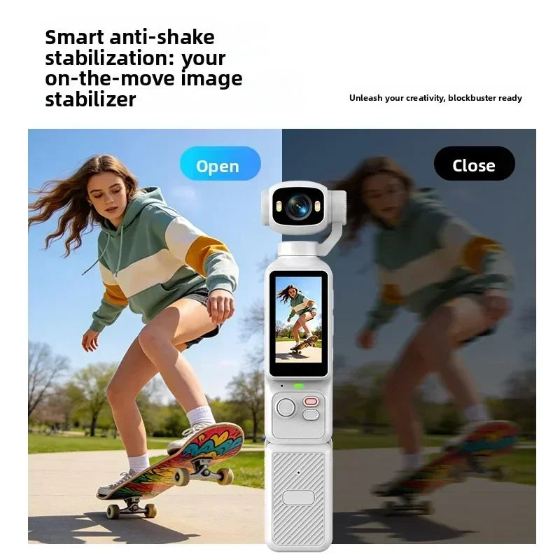 4K Handheld Action Camera HD 180° Rotatable Lens Electronic Anti-shake Pocket Vlog Camera with Fill Light for Outdoor Sports