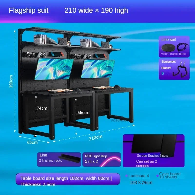 Double Gaming Desk Luxury Office Furniture Bedroom Computer Table Integrated Bookshelf Home Storage Designer Desktop Study Table