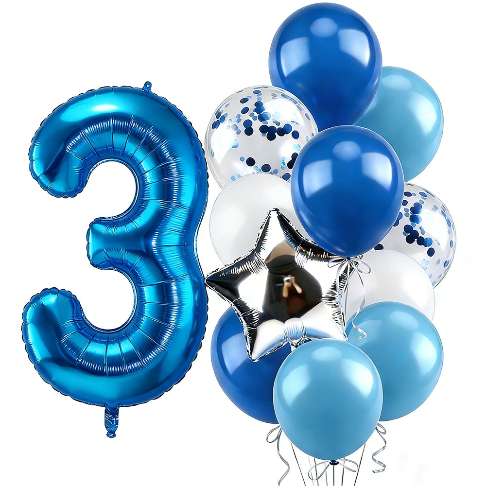 12pcs Blue 32inch Number Foil Balloon Star Confetti Latex Balloon Birthday Party Kids Adult Wedding Anniversary Globos Supplies