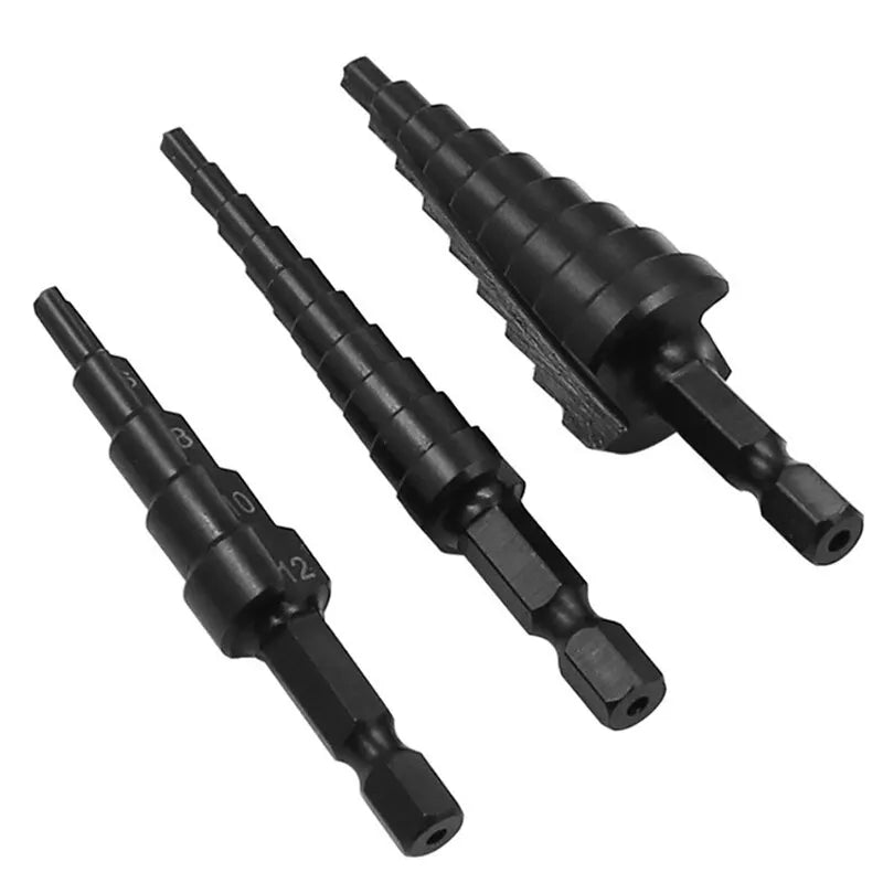 3Pcs  Straight Groove Step Drill Bit 3-12mm 4-12mm 4-20mm