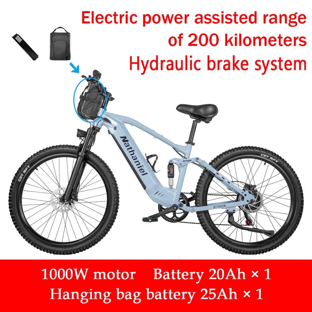 Nathaniel SYR03 Electric Bike 27.5' 1000W Adult Electric Assisted Bike 48V 20Ah Large Capacity Detachable Lithium Batteries Ebik