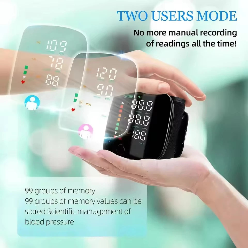 Portable Automatic Wrist Voice Blood Pressure Monitor Digital One Button Blood Pressure Monitor Machine Tonometers for Home Use