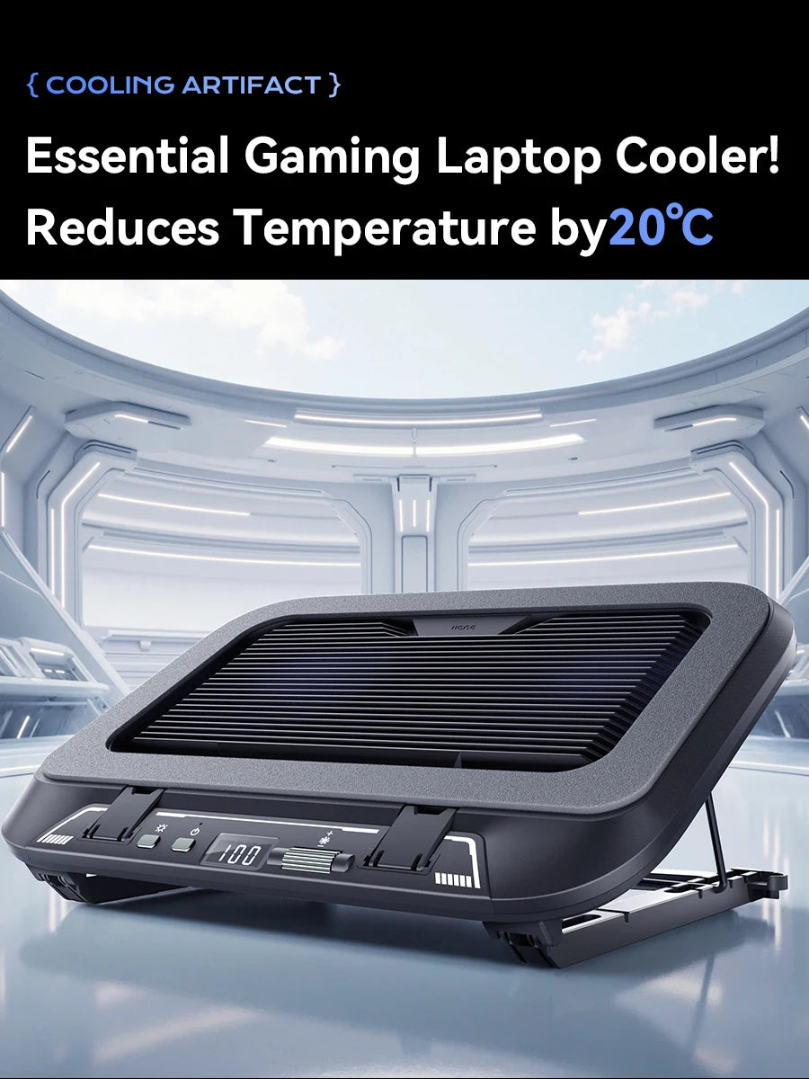 Keep your laptop cool and stylish with this adjustable, foldable cooler pad featuring LED lighting and powerful fans—fits 14" to 17.3" laptops perfectly!