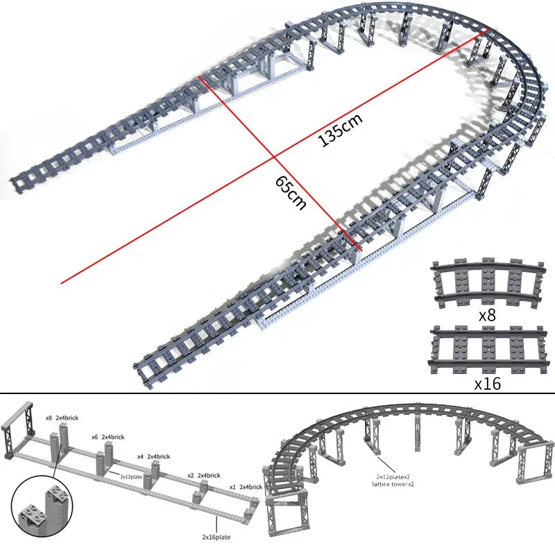 DIY Train Track Combination MOC Railroad Bridge Building Blocks Cross Track Bricks Toys Rail Car Scene Compatible With LEGO