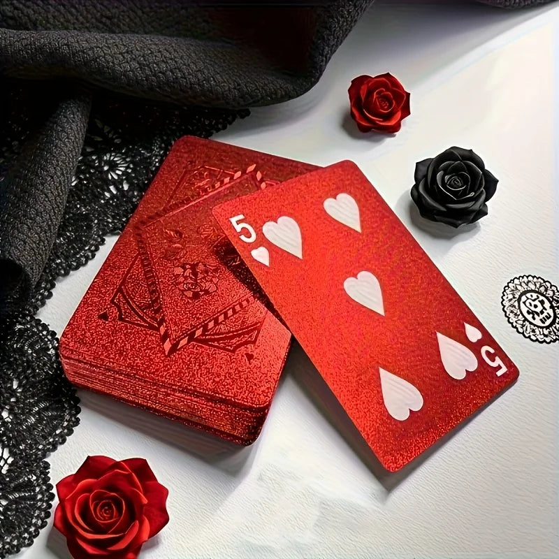 1 Set of Red Rose Playing Cards Waterproof Durable PVC Playing Cards Family Party Entertainment Props Festival Party Favors