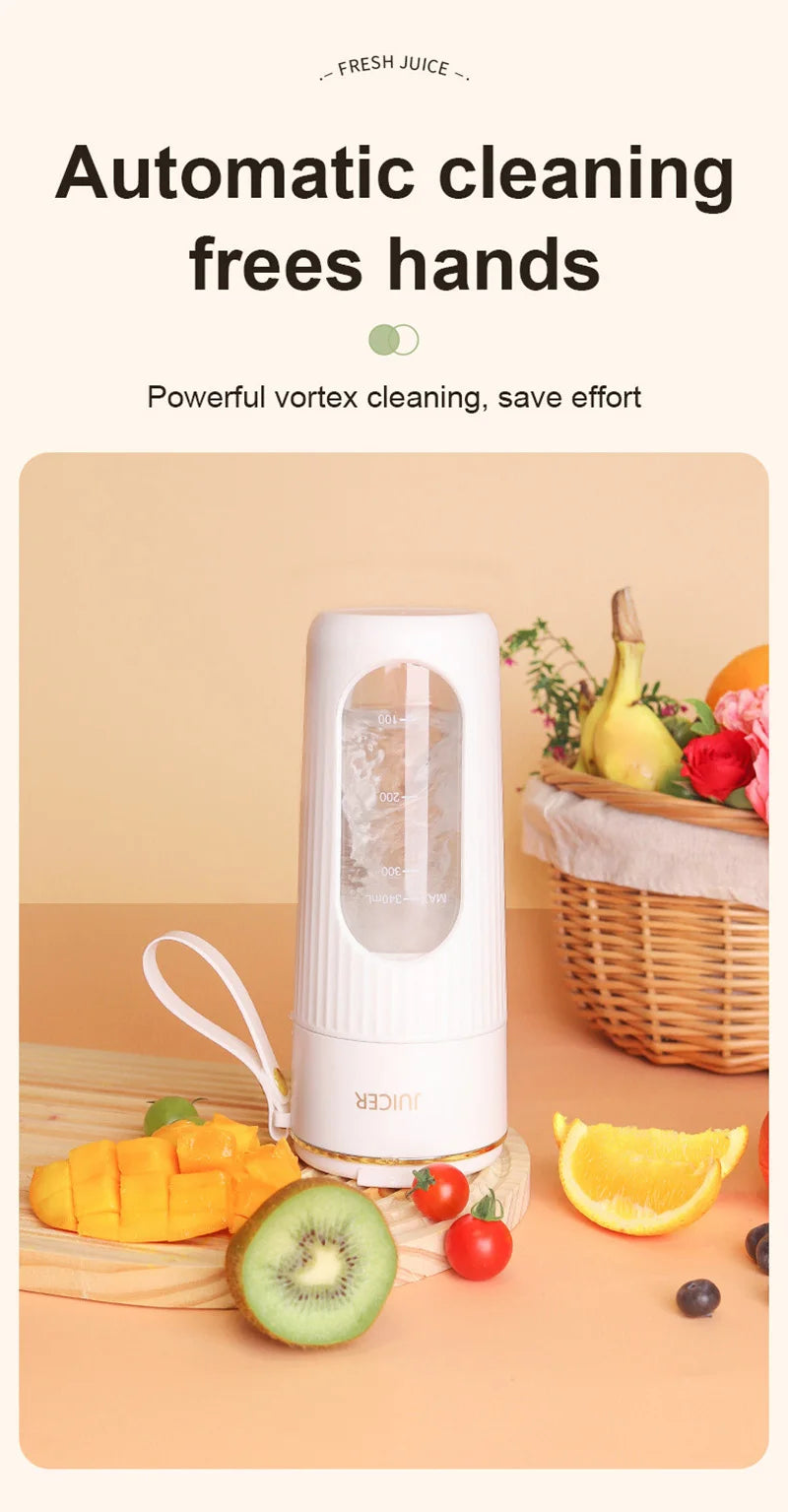 340ml Juicer Household Small Portable Fruit Juice Cup Rechargeable Lcd Display Electric Juicer 14 Blades Outdoor Travel