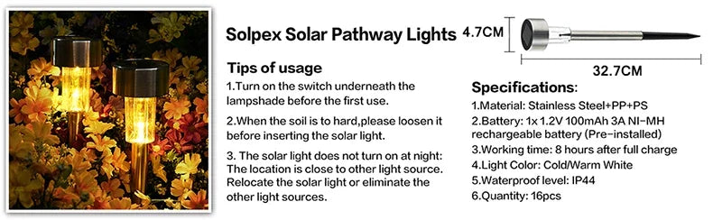 Outdoor Solar Lights Garden Lights Solar Powered Lamp Lantern Waterproof Landscape Lighting Pathway Yard Lawn Garden Decoration