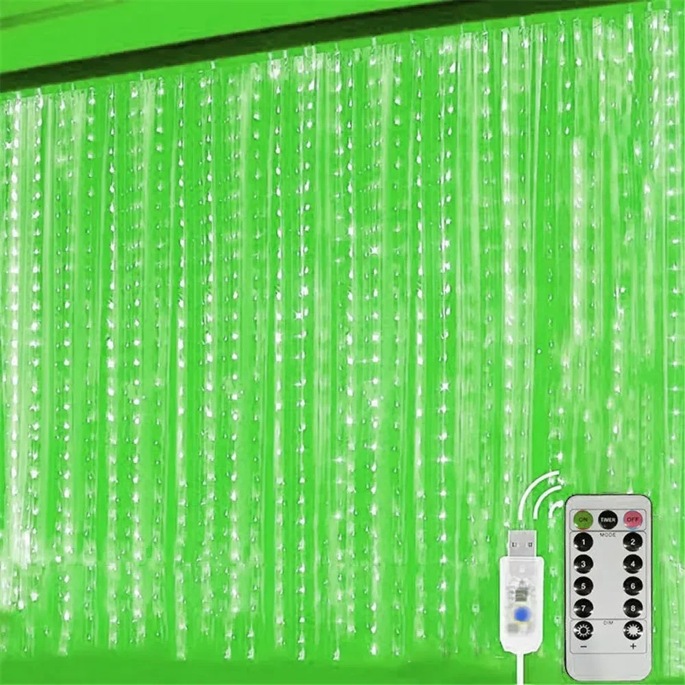 3/6M USB LED Curtain 8Modes Remote Control Lights Holiday Wedding Garland for Bedroom Living Room Decor Christmas Decorations