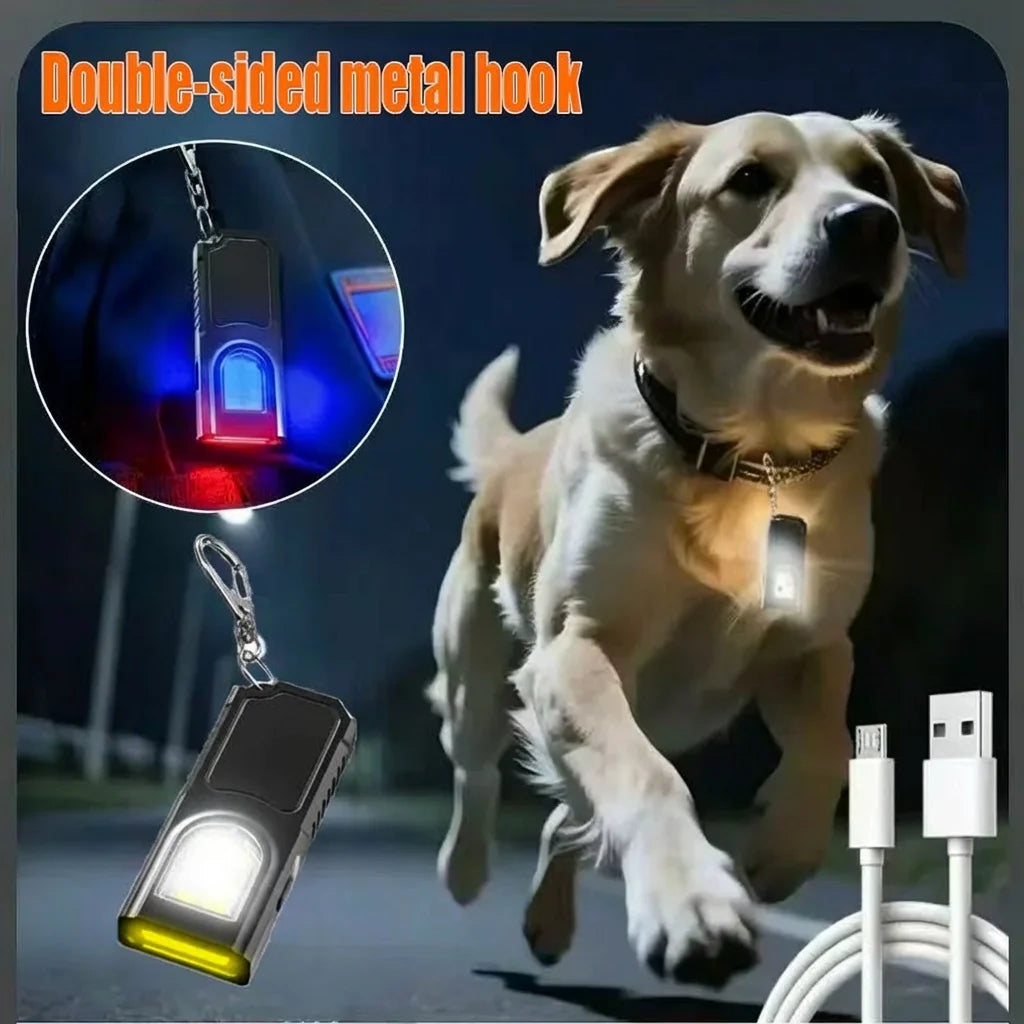 Multifunctional Mini Flashlight Keychain USB Rechargeable COB Work Light Keyring for Camping Walking Pocket Lamp
