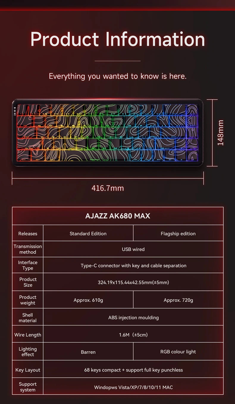 AJAZZ AK680 MAX Magnetic Switch Mechanical Keyboard 60% Rapid Trigger 0.01mm 8K/1K Return 68 keys Wired/Wireless Gaming Keybaord